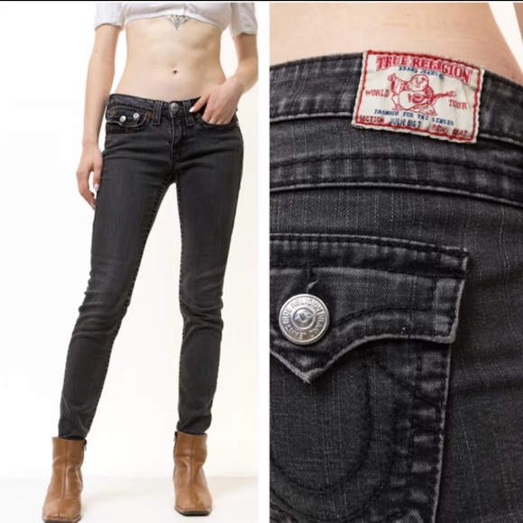 True Religion Womens Faded Black Section Julie Big T Jeans 28 90’s‎ USA - Picture 1 of 11
